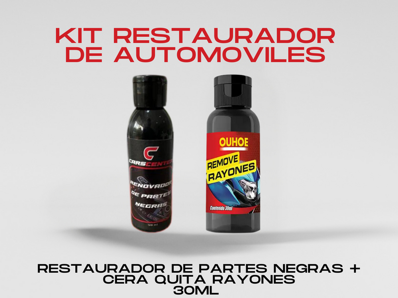 Kit Restaura Automovil - Cera removedora de rayaduras y Cera Restauradora de Partes Negras